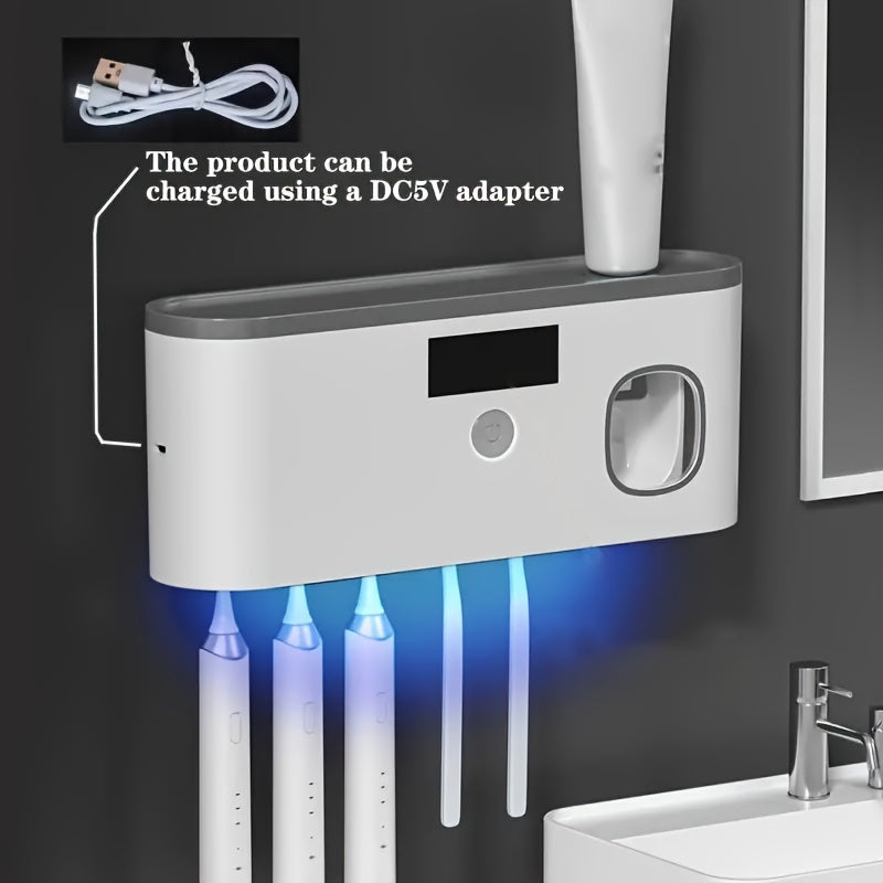 5-Slot Intelligent Toothbrush Disinfector Station - UV Sterilization, Automatic Toothpaste Dispenser, Bathroom Storage Rack & Organizer, Space-Saving Home Accessory for Cleanliness and Convenience