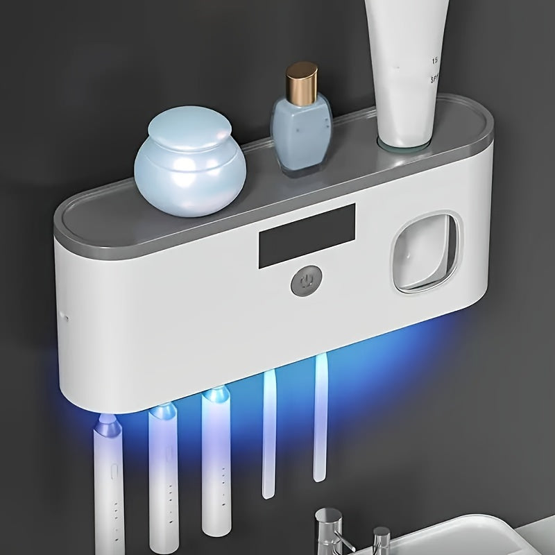 5-Slot Intelligent Toothbrush Disinfector Station - UV Sterilization, Automatic Toothpaste Dispenser, Bathroom Storage Rack & Organizer, Space-Saving Home Accessory for Cleanliness and Convenience