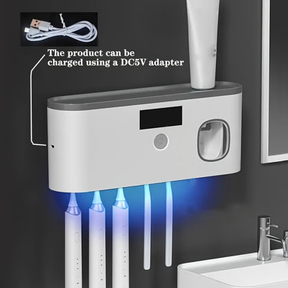 5-Slot Intelligent Toothbrush Disinfector Station - UV Sterilization, Automatic Toothpaste Dispenser, Bathroom Storage Rack & Organizer, Space-Saving Home Accessory for Cleanliness and Convenience