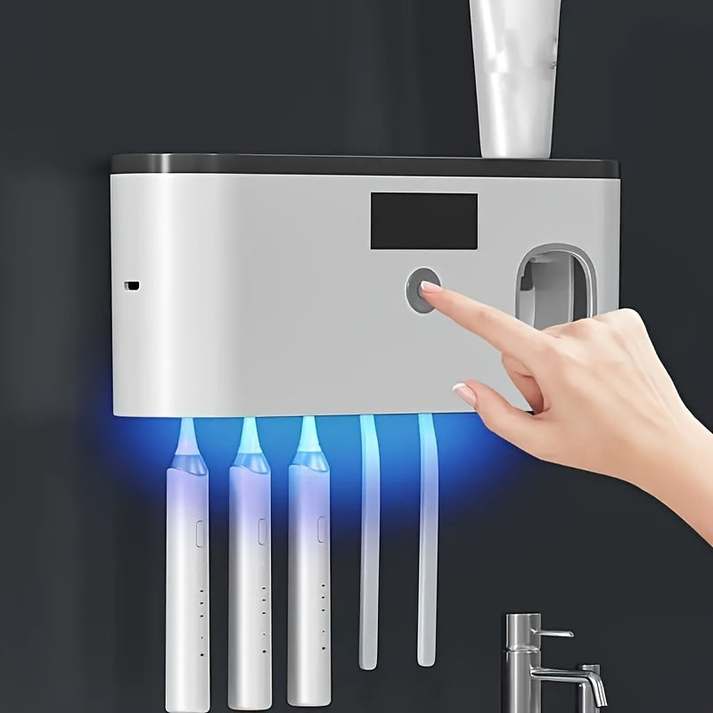5-Slot Intelligent Toothbrush Disinfector Station - UV Sterilization, Automatic Toothpaste Dispenser, Bathroom Storage Rack & Organizer, Space-Saving Home Accessory for Cleanliness and Convenience