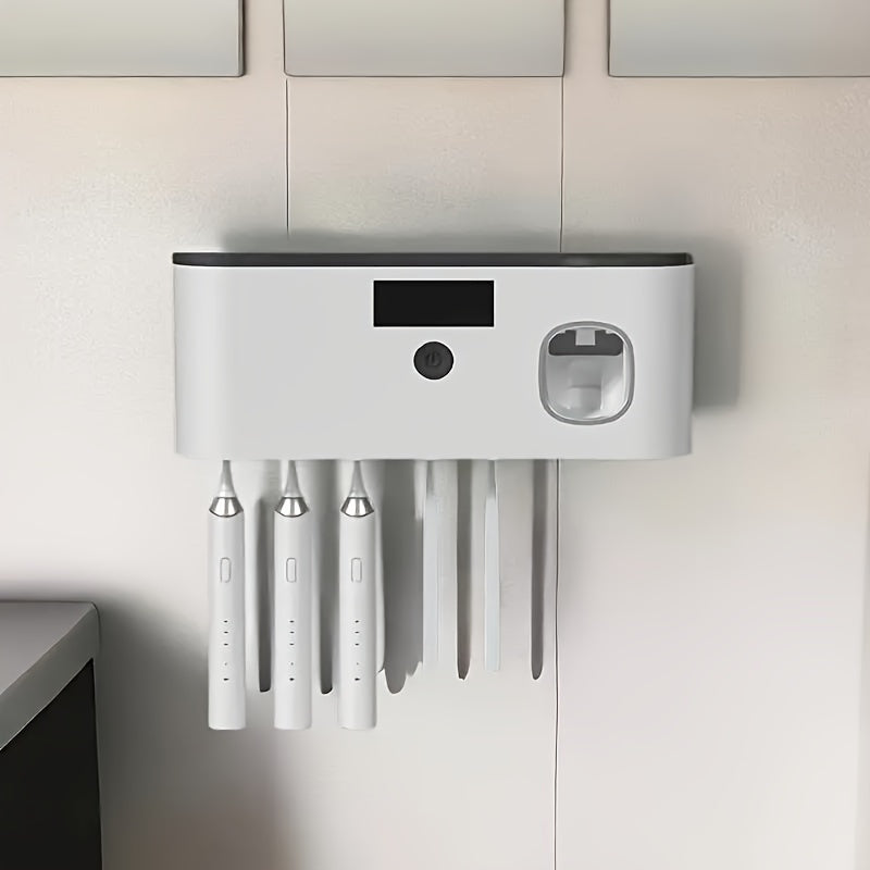 5-Slot Intelligent Toothbrush Disinfector Station - UV Sterilization, Automatic Toothpaste Dispenser, Bathroom Storage Rack & Organizer, Space-Saving Home Accessory for Cleanliness and Convenience