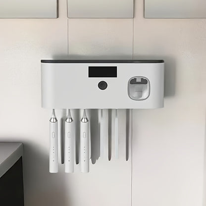 5-Slot Intelligent Toothbrush Disinfector Station - UV Sterilization, Automatic Toothpaste Dispenser, Bathroom Storage Rack & Organizer, Space-Saving Home Accessory for Cleanliness and Convenience