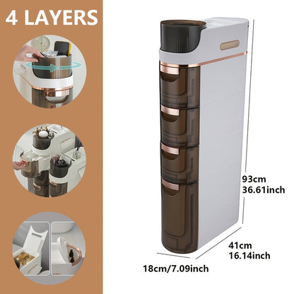 1pc 2/3/4 Layers Slimline Gap Big Capacity Bathroom Storage Rack - Versatile Multi-Drawer Organizer for Toilet & Study - Space-Saving Side Cabinet with Smooth-Opening Drawers