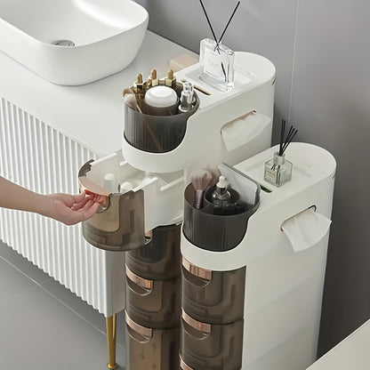 1pc 2/3/4 Layers Slimline Gap Big Capacity Bathroom Storage Rack - Versatile Multi-Drawer Organizer for Toilet & Study - Space-Saving Side Cabinet with Smooth-Opening Drawers