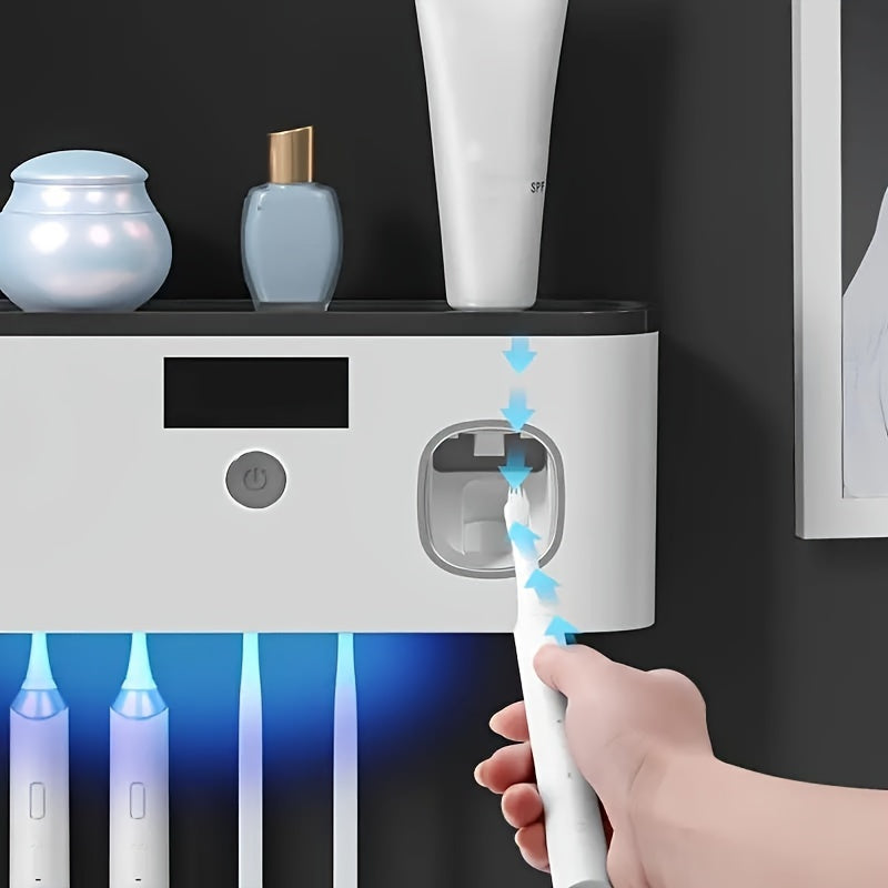 5-Slot Intelligent Toothbrush Disinfector Station - UV Sterilization, Automatic Toothpaste Dispenser, Bathroom Storage Rack & Organizer, Space-Saving Home Accessory for Cleanliness and Convenience