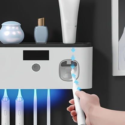 5-Slot Intelligent Toothbrush Disinfector Station - UV Sterilization, Automatic Toothpaste Dispenser, Bathroom Storage Rack & Organizer, Space-Saving Home Accessory for Cleanliness and Convenience