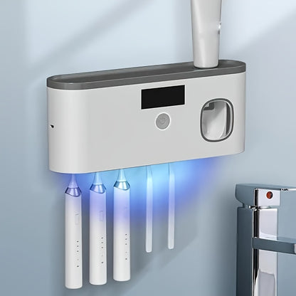 5-Slot Intelligent Toothbrush Disinfector Station - UV Sterilization, Automatic Toothpaste Dispenser, Bathroom Storage Rack & Organizer, Space-Saving Home Accessory for Cleanliness and Convenience